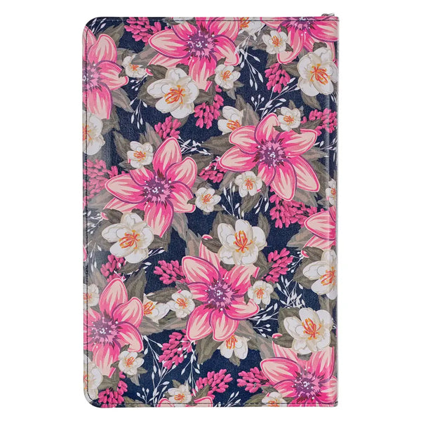 Floral Blue Faux Leather King James Version Deluxe Gift Bible with Thumb Index & Zippered Closure