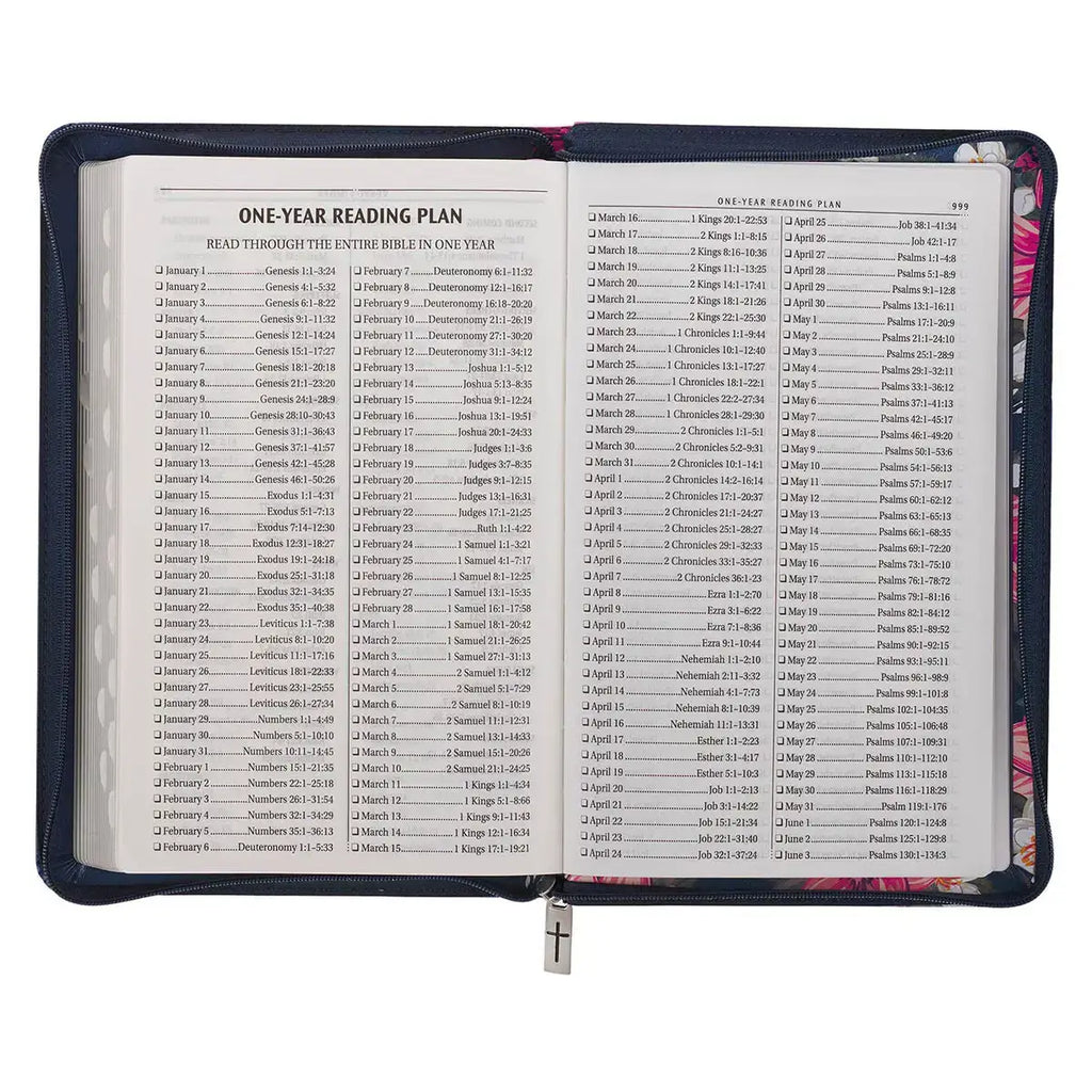 Floral Blue Faux Leather King James Version Deluxe Gift Bible with Thumb Index & Zippered Closure