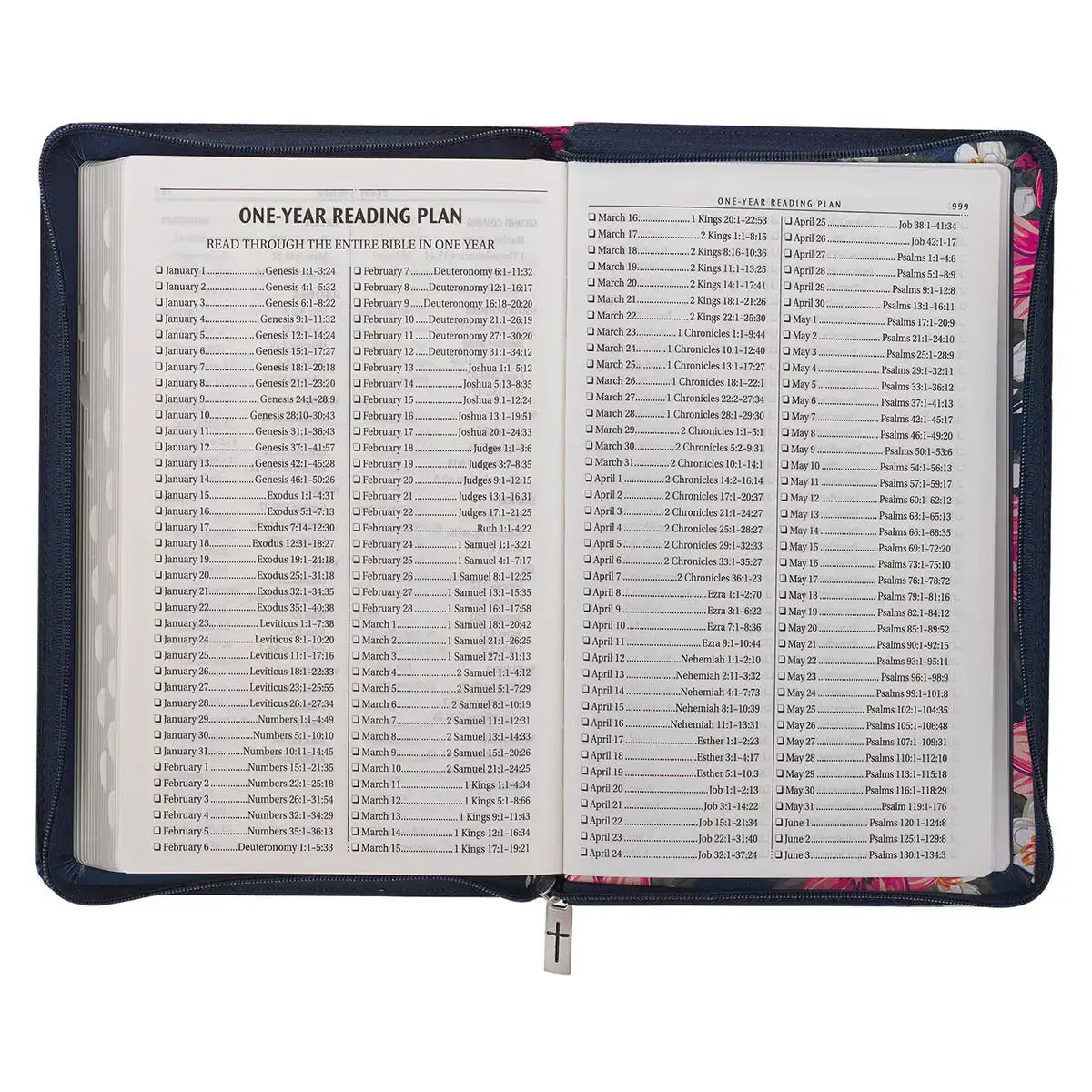 Floral Blue Faux Leather King James Version Deluxe Gift Bible with Thumb Index & Zippered Closure