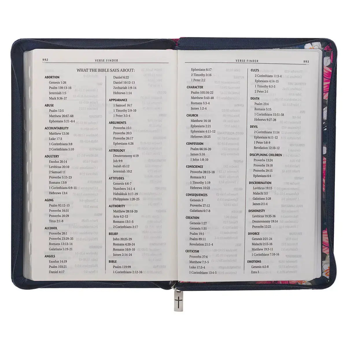 Floral Blue Faux Leather King James Version Deluxe Gift Bible with Thumb Index & Zippered Closure