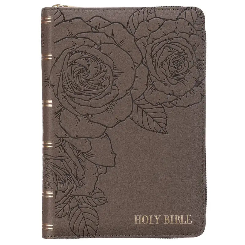 Floral Dusty Taupe Faux Leather Large Print Compact King James Version Bible