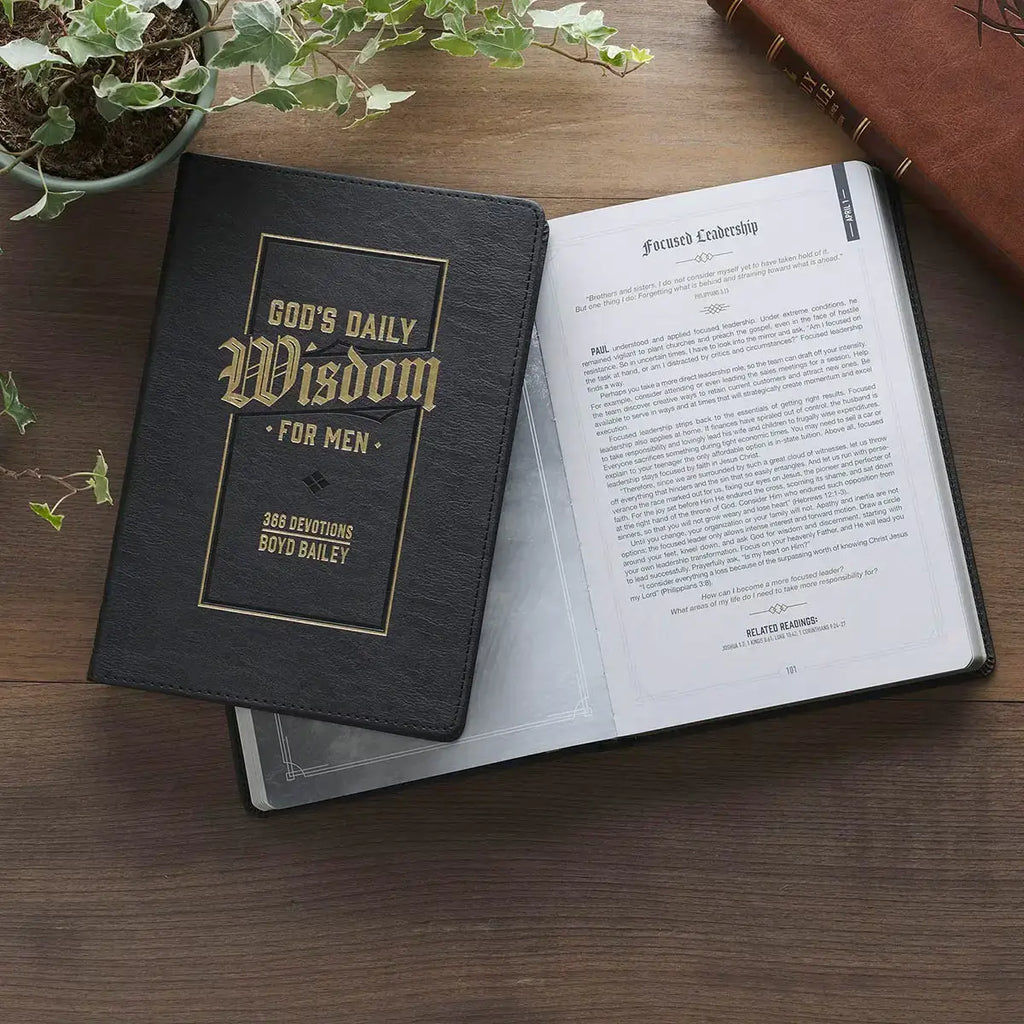 God's Daily Wisdom For Men Black Faux Leather Devotional