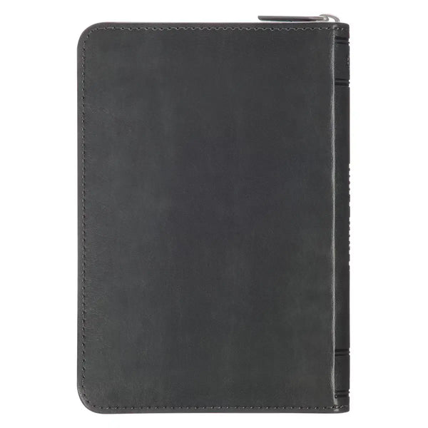 Gray Lion Faux Leather King James Version Pocket Bible with Zipper Closure