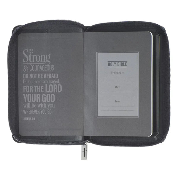 Gray Lion Faux Leather King James Version Pocket Bible with Zipper Closure