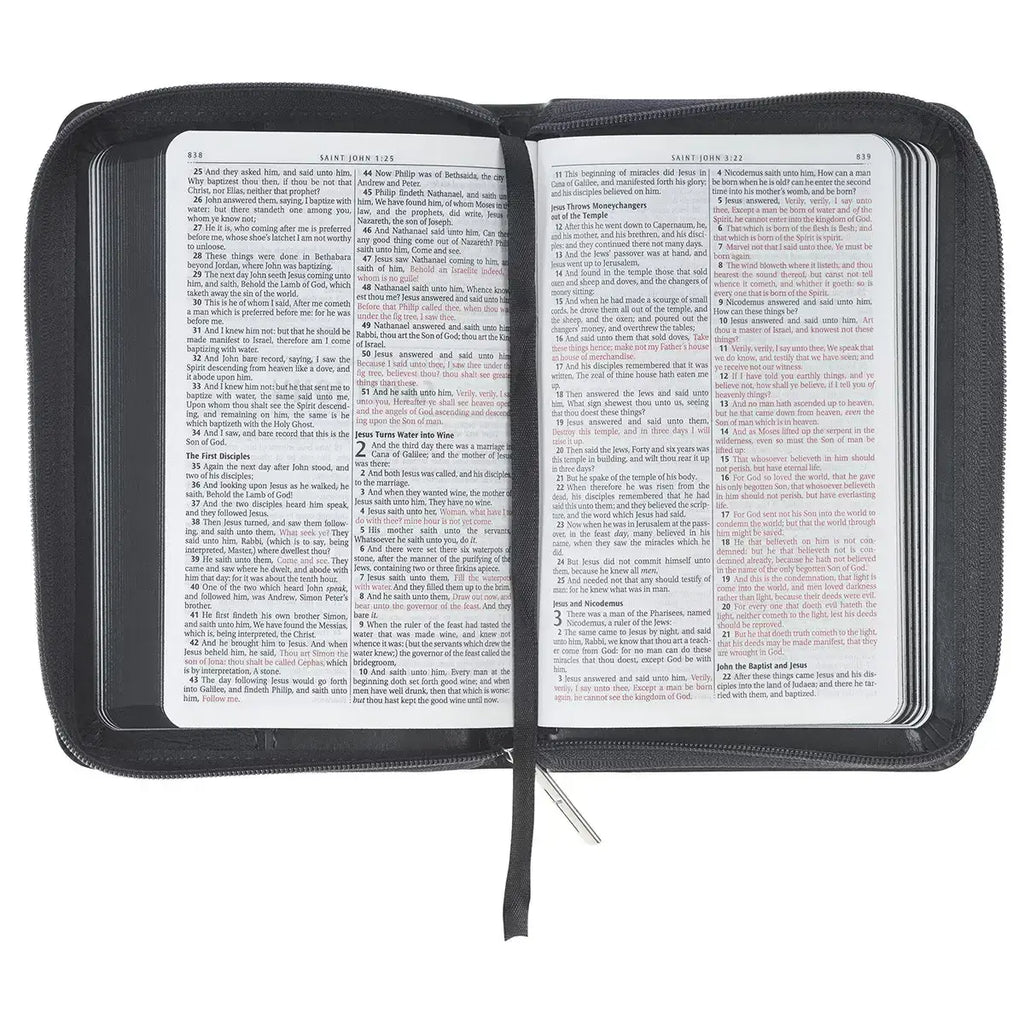 Gray Lion Faux Leather King James Version Pocket Bible with Zipper Closure