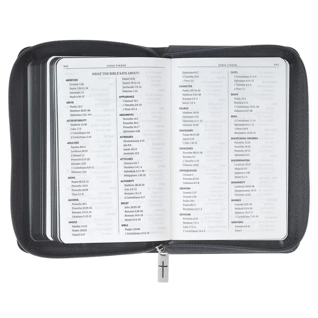 Gray Lion Faux Leather King James Version Pocket Bible with Zipper Closure