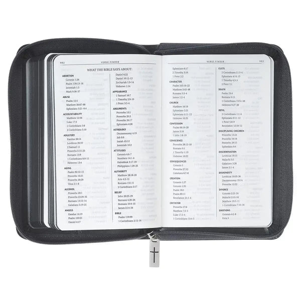 Gray Lion Faux Leather King James Version Pocket Bible with Zipper Closure