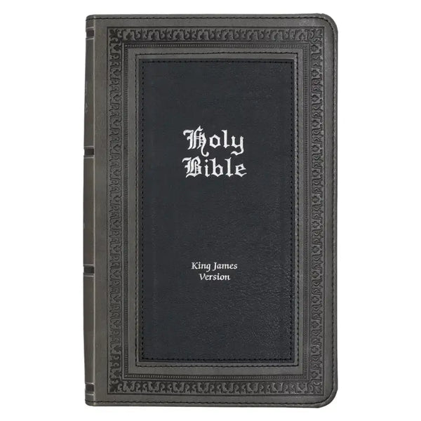 Gray & Black Faux Leather Giant Print Standard-size King James Version Bible with Thumb Index