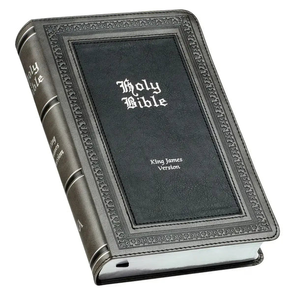 Gray & Black Faux Leather Giant Print Standard-size King James Version Bible with Thumb Index