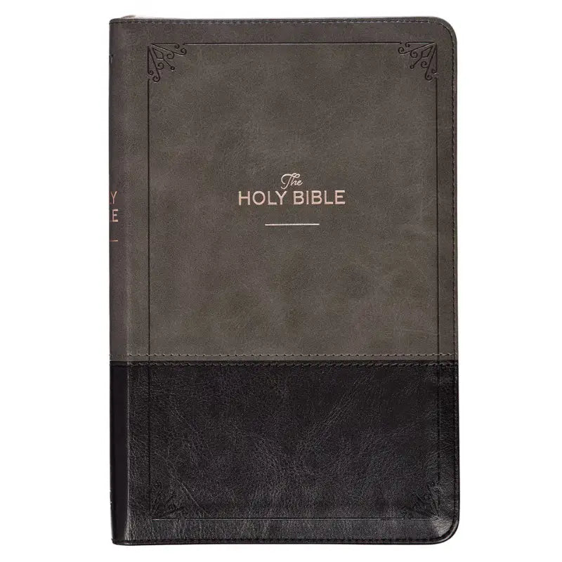 Gray & Black Faux Leather King James Version Deluxe Gift Bible with Thumb Index & Zippered Closure Main image