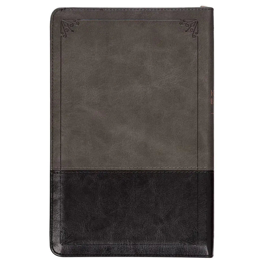 Gray & Black Faux Leather King James Version Deluxe Gift Bible with Thumb Index & Zippered Closure