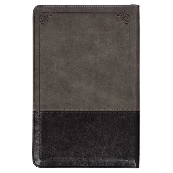 Gray & Black Faux Leather King James Version Deluxe Gift Bible with Thumb Index & Zippered Closure