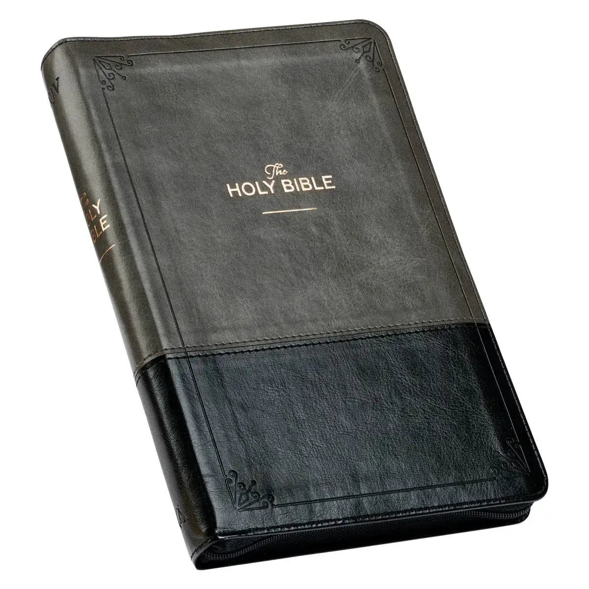 Gray & Black Faux Leather King James Version Deluxe Gift Bible with Thumb Index & Zippered Closure