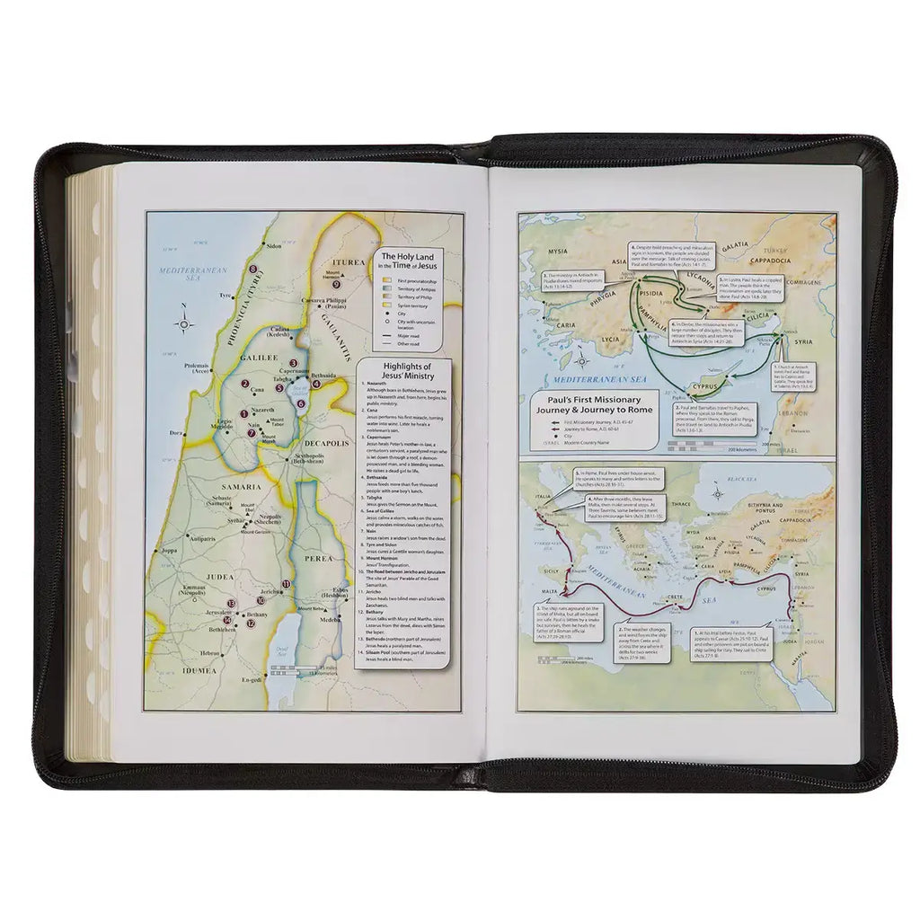 Gray & Black Faux Leather King James Version Deluxe Gift Bible with Thumb Index & Zippered Closure