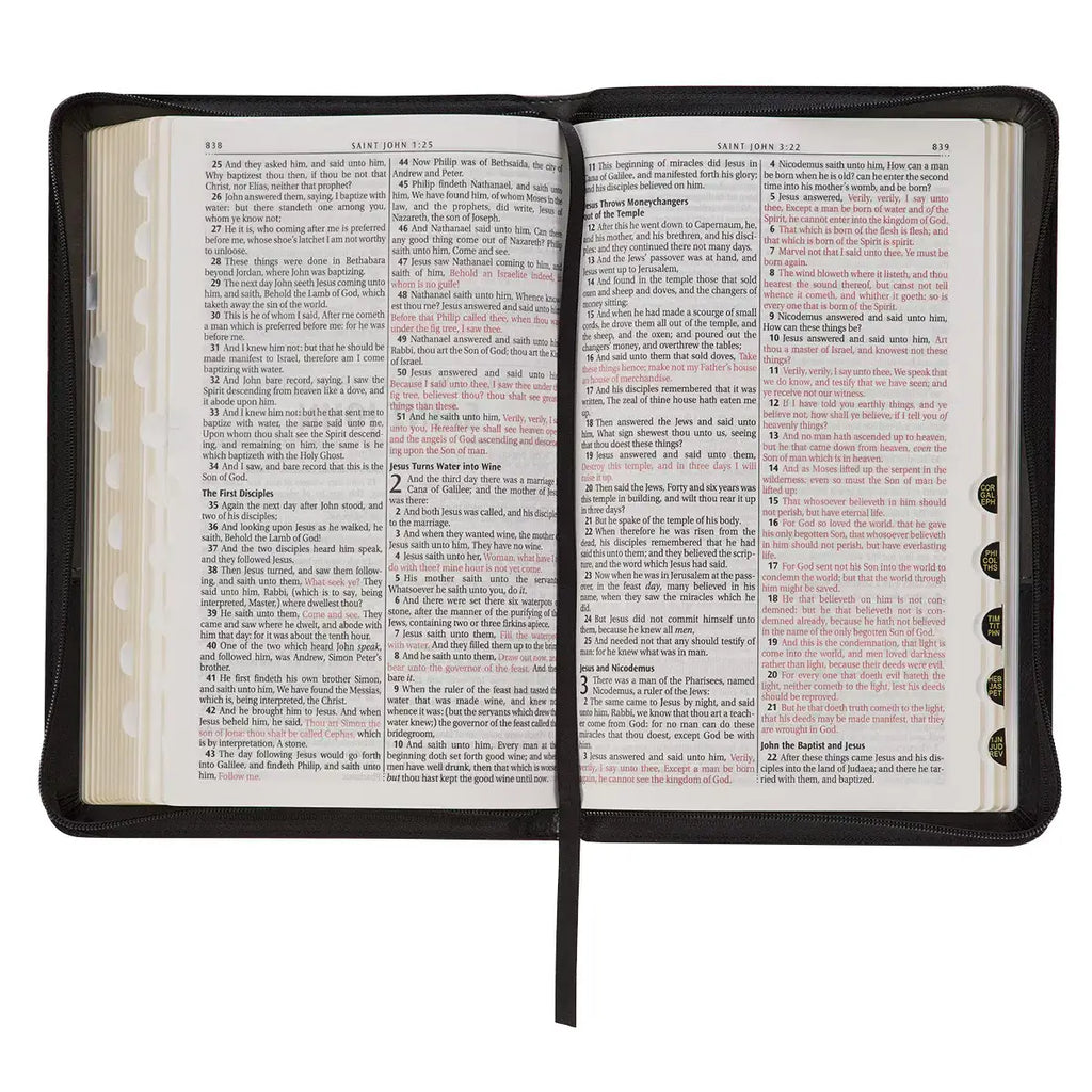 Gray & Black Faux Leather King James Version Deluxe Gift Bible with Thumb Index & Zippered Closure