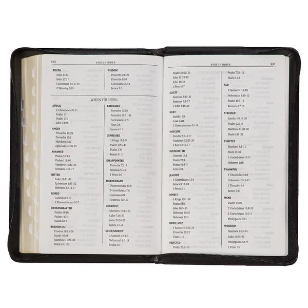 Gray & Black Faux Leather King James Version Deluxe Gift Bible with Thumb Index & Zippered Closure