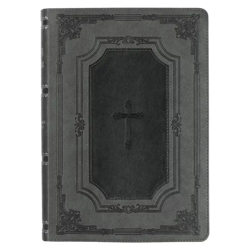 Gray with Black Inlay Faux Leather Super Giant Print King James Version Bible with Thumb Index