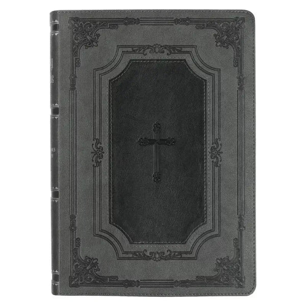 Gray with Black Inlay Faux Leather Super Giant Print King James Version Bible with Thumb Index