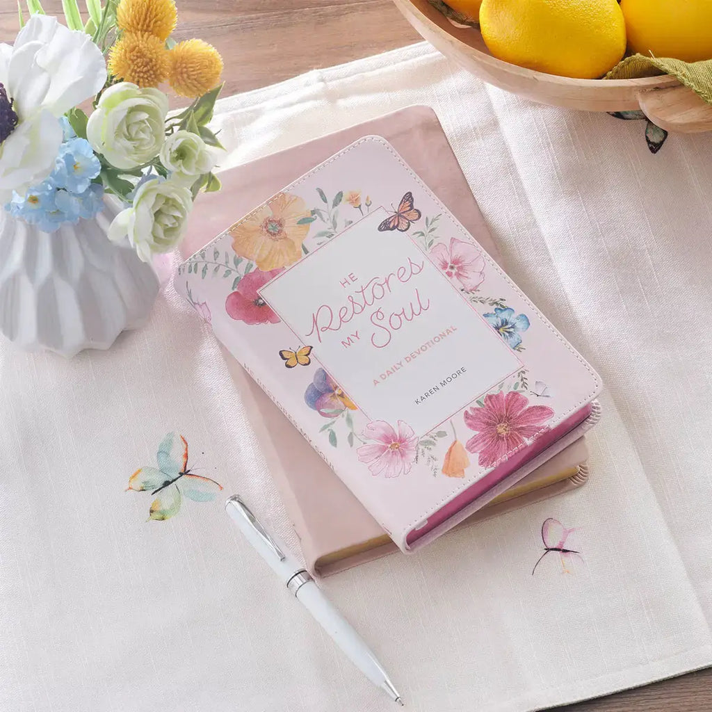 He Restores My Soul Pink Faux Leather Daily Devotional for Women
