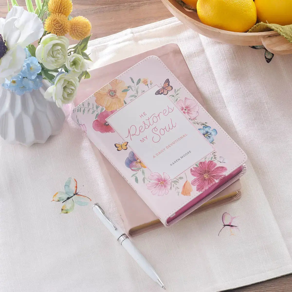 He Restores My Soul Pink Faux Leather Daily Devotional for Women