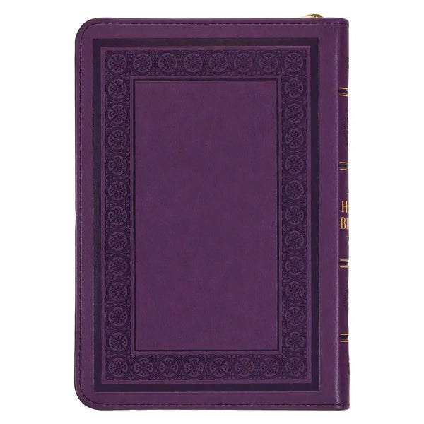 Iris Purple Faux Leather Compact King James Version Bible with Zippered Closure