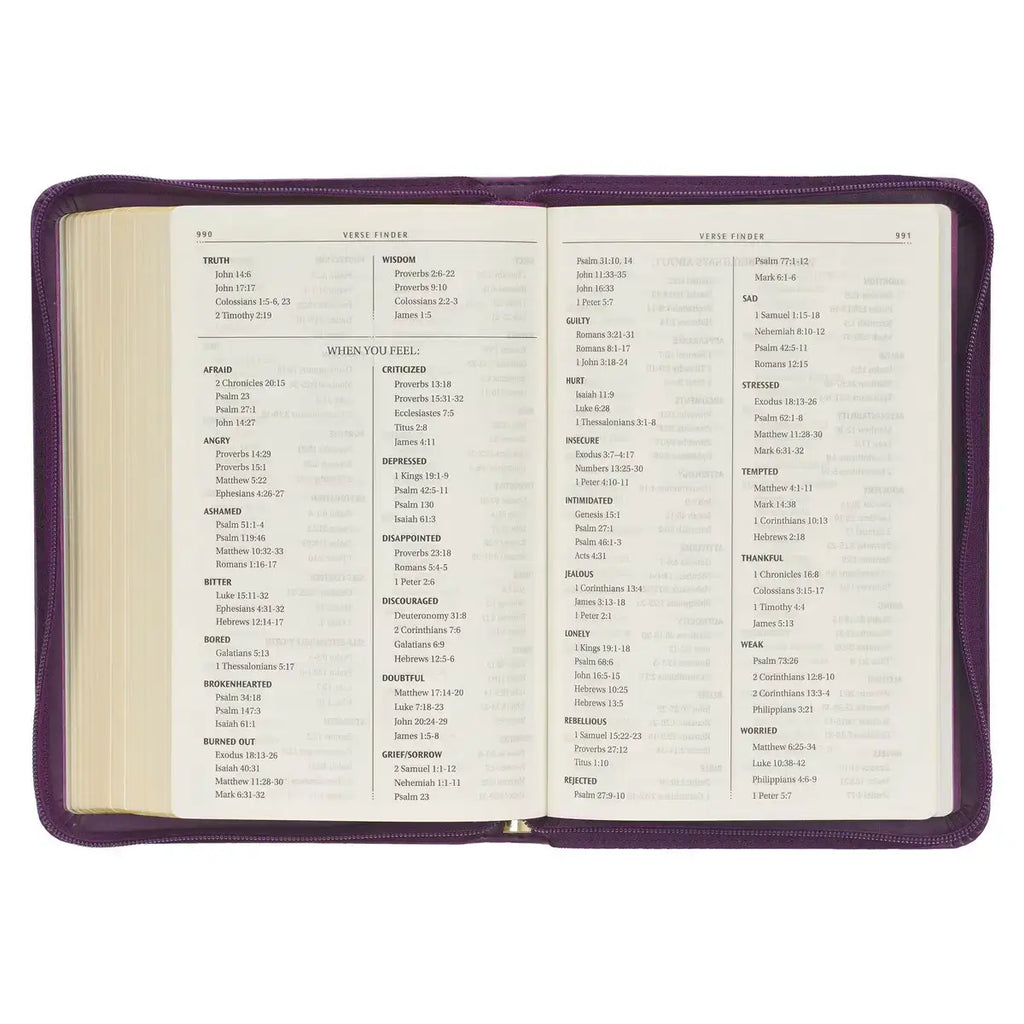 Iris Purple Faux Leather Compact King James Version Bible with Zippered Closure