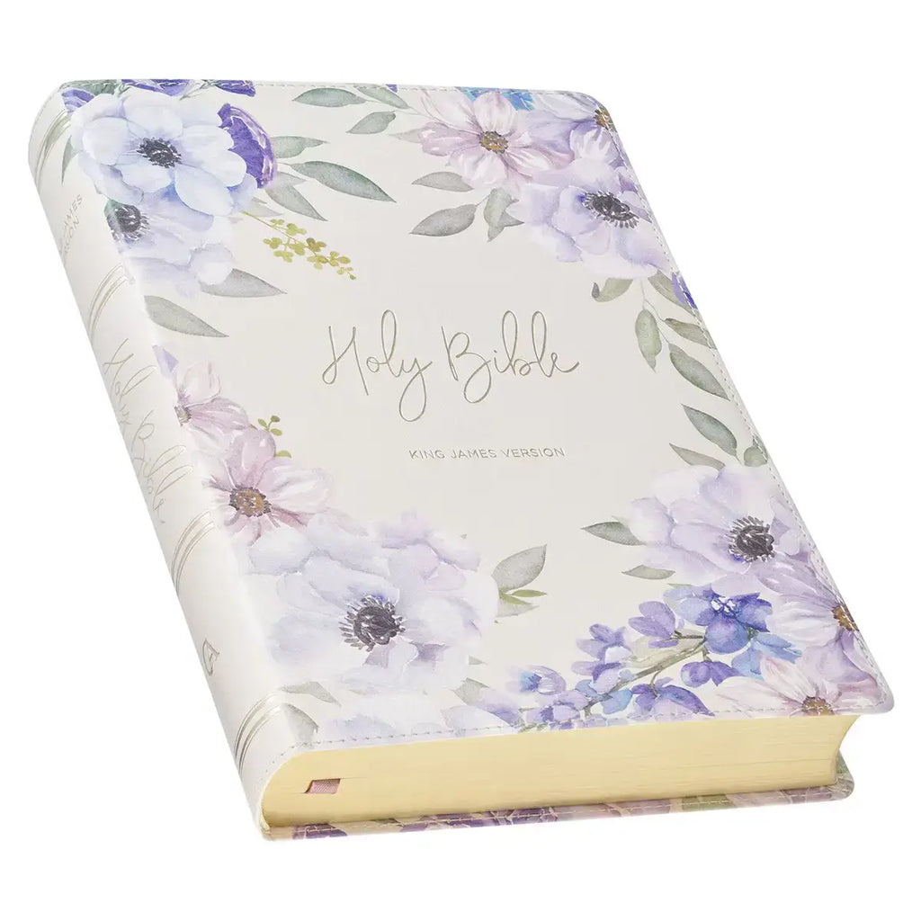 Lavender Floral Faux Leather Giant Print Full-size King James Version Bible with Thumb Index