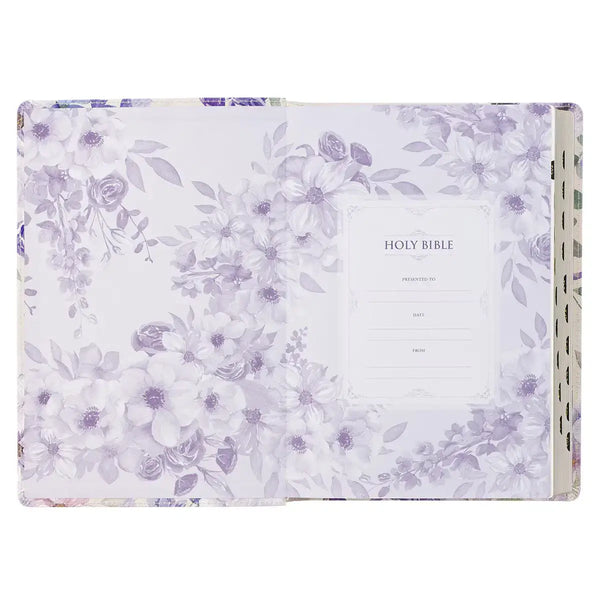 Lavender Floral Faux Leather Giant Print Full-size King James Version Bible with Thumb Index