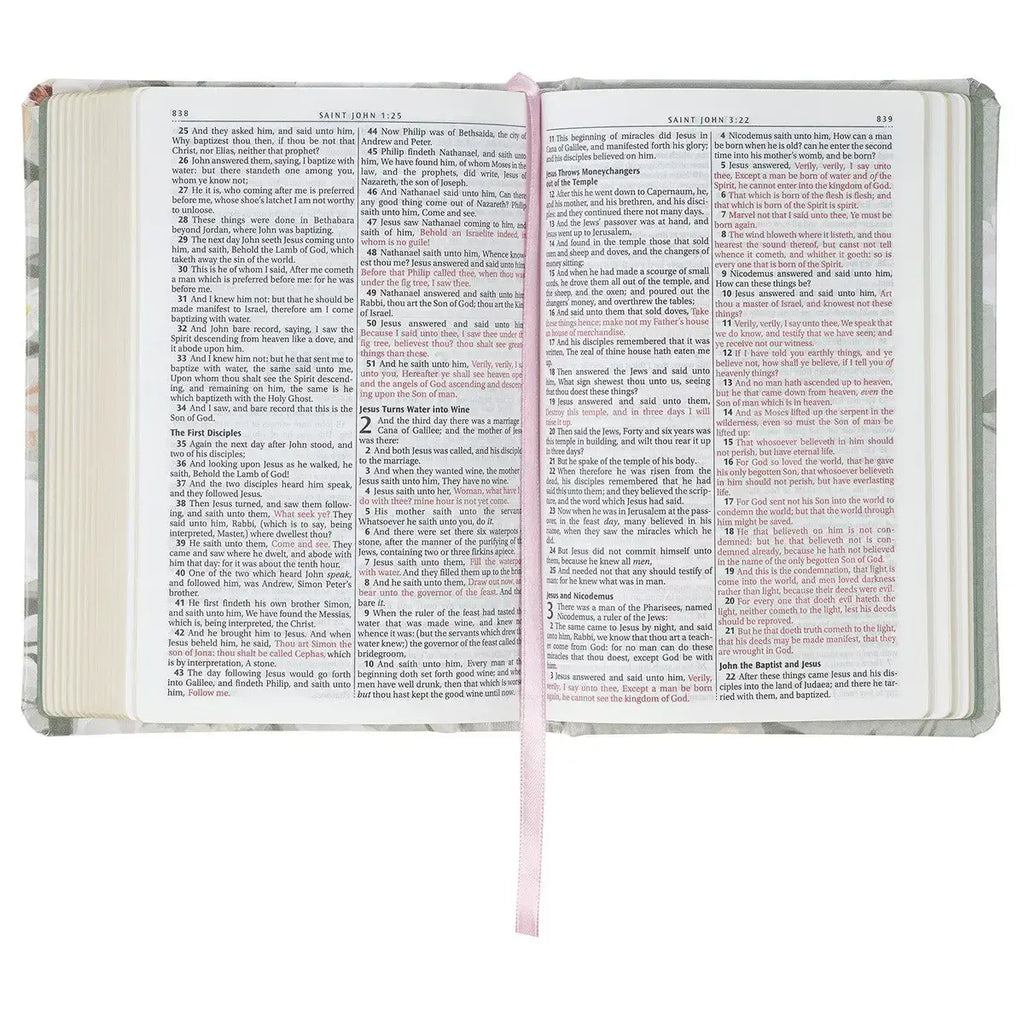 Lichen Gray Floral Faux Leather Hardcover King James Version Bible - Psalm 23:3