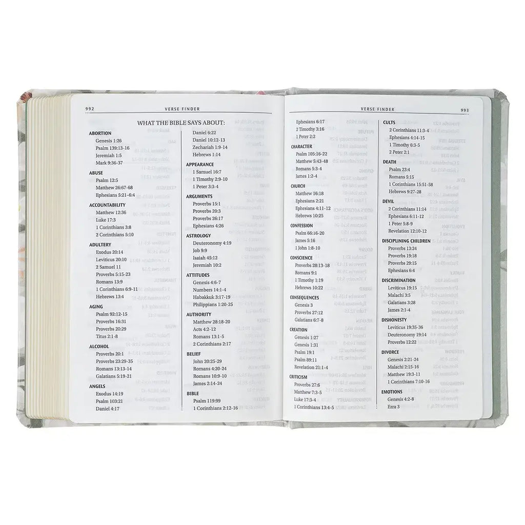 Lichen Gray Floral Faux Leather Hardcover King James Version Bible - Psalm 23:3