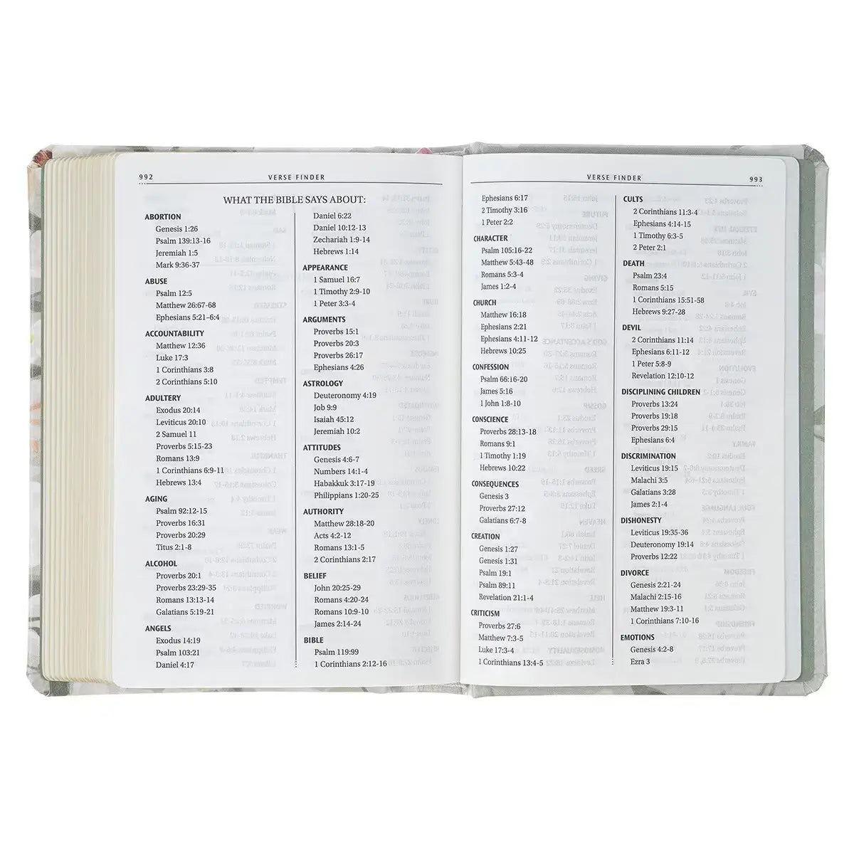 Lichen Gray Floral Faux Leather Hardcover King James Version Bible - Psalm 23:3
