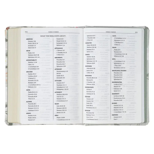 Lichen Gray Floral Faux Leather Hardcover King James Version Bible - Psalm 23:3