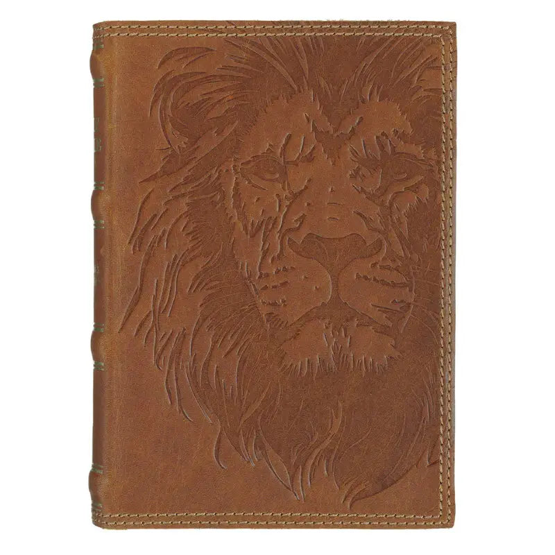 Lion Camel Tan Genuine Leather Compact King James Version Bible Main image