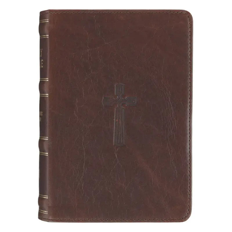 Mahogany Brown Genuine Leather Large Print Compact Bible Main image