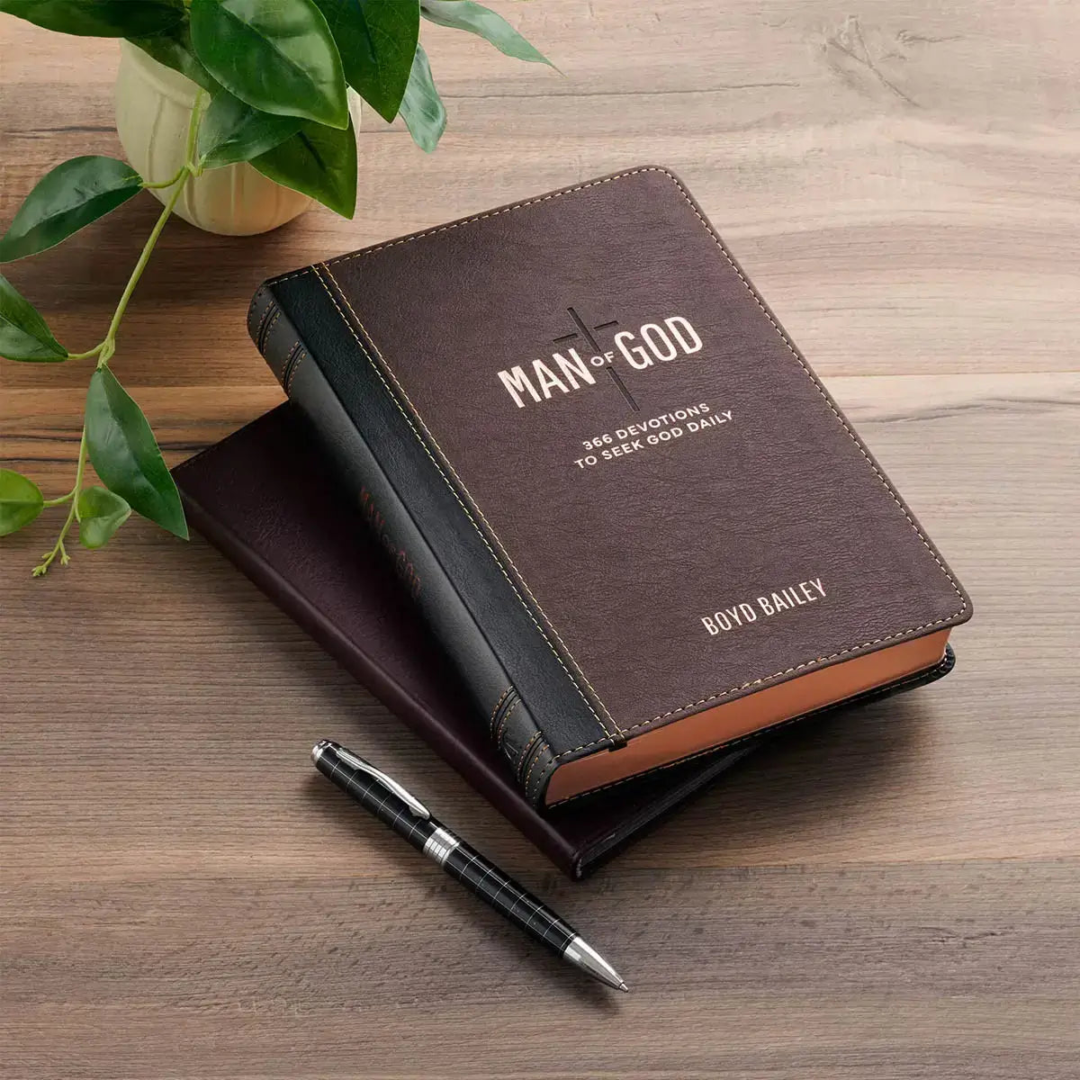 Man of God Two-Tone Brown Faux Leather Daily Devotional