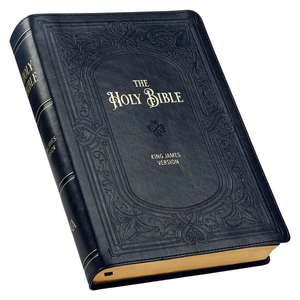 Midnight Blue Art Nouveau Framed Faux Leather Giant Print Full-size King James Version Bible with Thumb Index