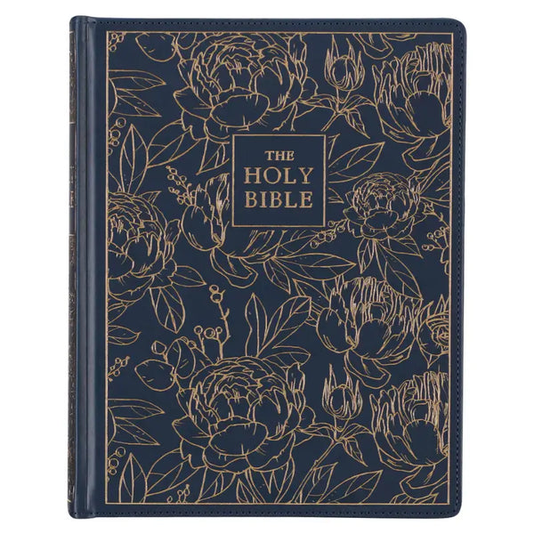 Navy Blue Floral Faux Leather Hardcover Large Print KJV Note-Taking Bible