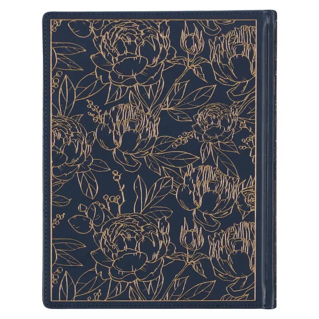 Navy Blue Floral Faux Leather Hardcover Large Print KJV Note-Taking Bible