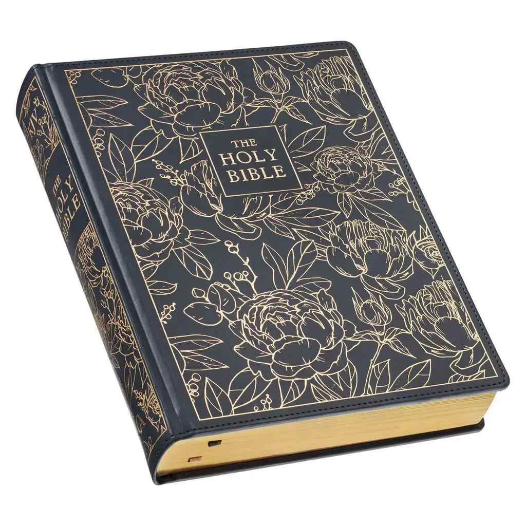 Navy Blue Floral Faux Leather Hardcover Large Print KJV Note-Taking Bible