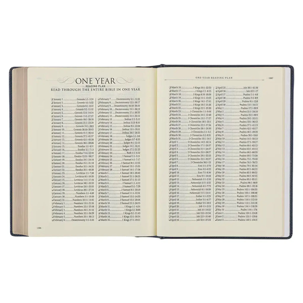 Navy Blue Floral Faux Leather Hardcover Large Print KJV Note-Taking Bible