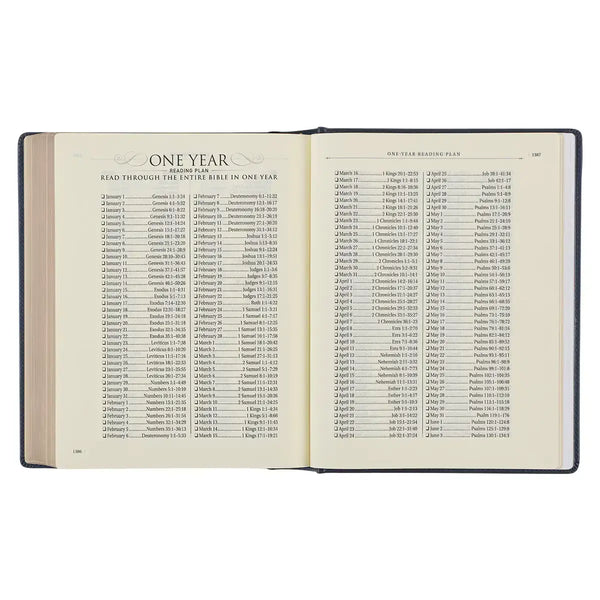 Navy Blue Floral Faux Leather Hardcover Large Print KJV Note-Taking Bible