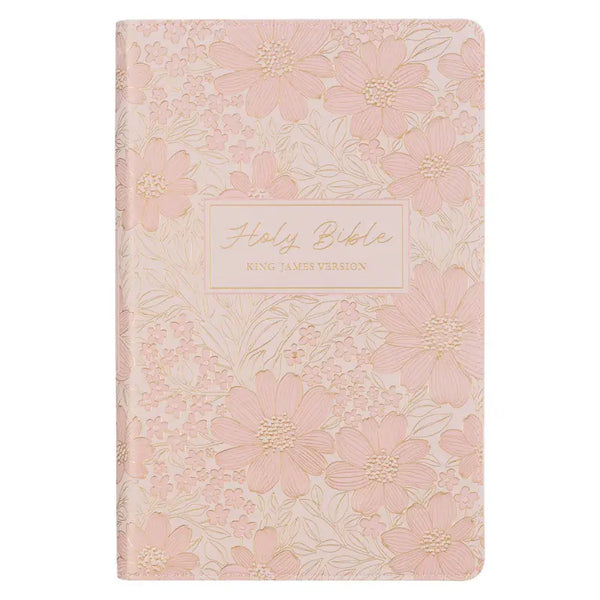 Pale Pink Floral Faux Leather King James Version Deluxe Gift Bible with Thumb Index