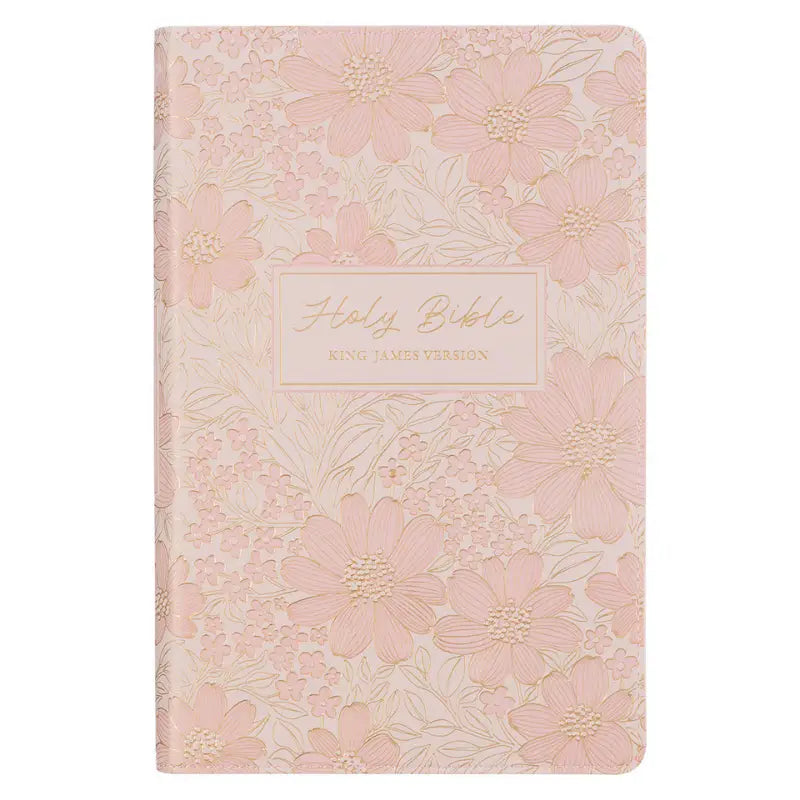 Pale Pink Floral Faux Leather King James Version Deluxe Gift Bible with Thumb Index Main image