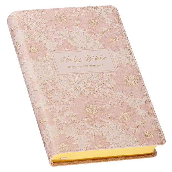 Pale Pink Floral Faux Leather King James Version Deluxe Gift Bible with Thumb Index
