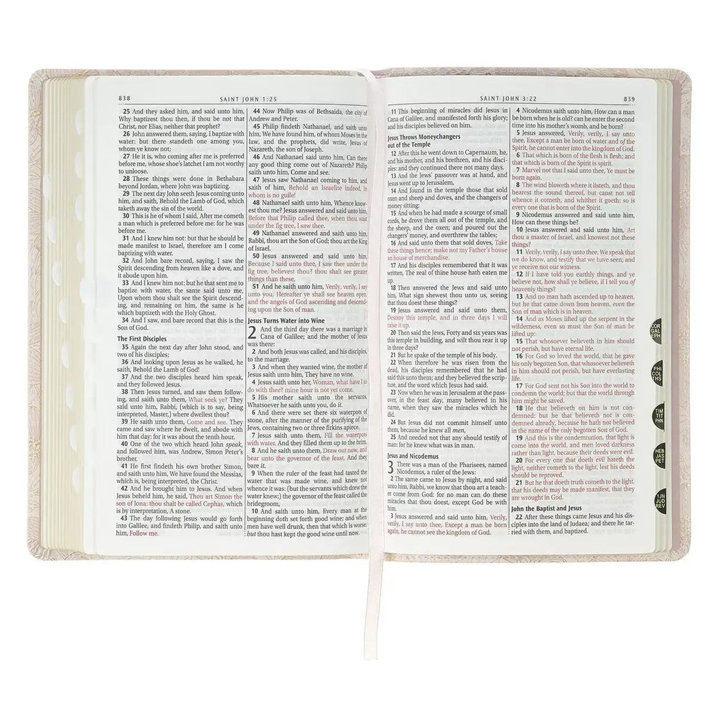 Pale Pink Floral Faux Leather King James Version Deluxe Gift Bible with Thumb Index