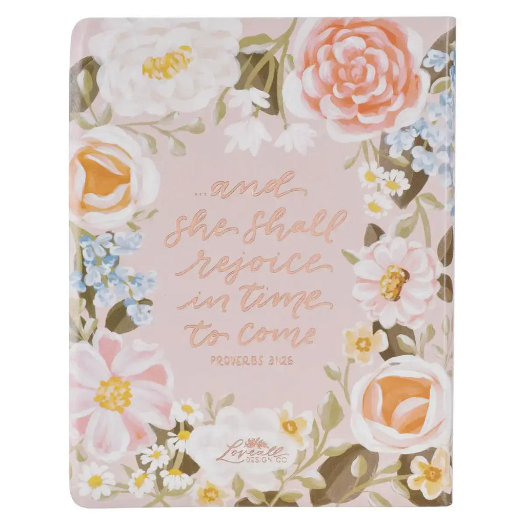 Peach Floral Margo Collection Faux Leather King James Version Note-taking Bible - Proverbs 31:25