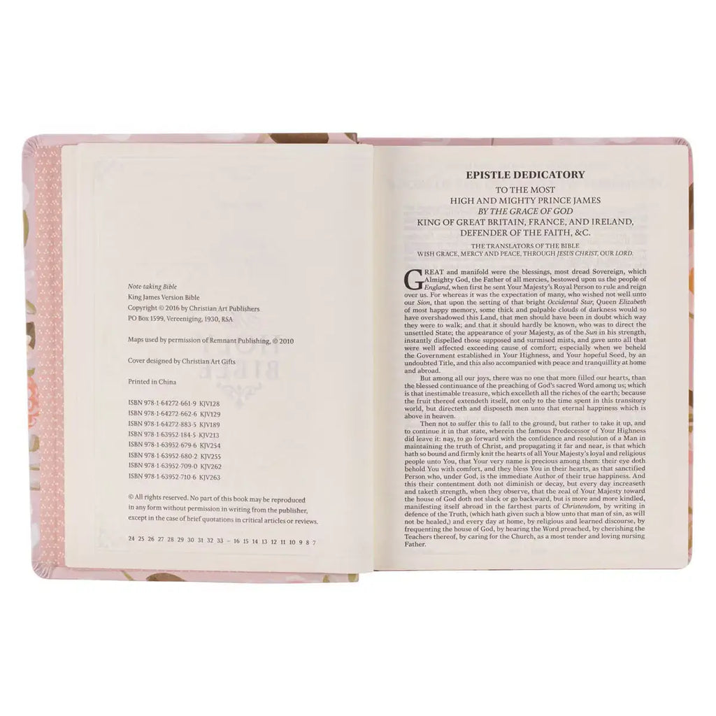 Peach Floral Margo Collection Faux Leather King James Version Note-taking Bible - Proverbs 31:25
