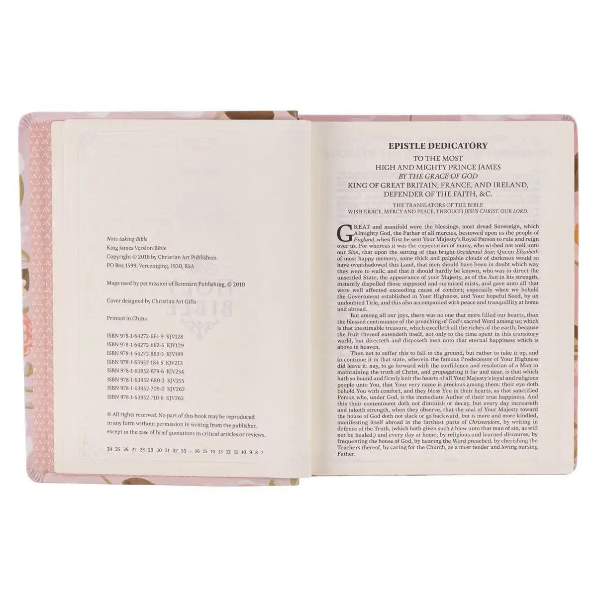 Peach Floral Margo Collection Faux Leather King James Version Note-taking Bible - Proverbs 31:25