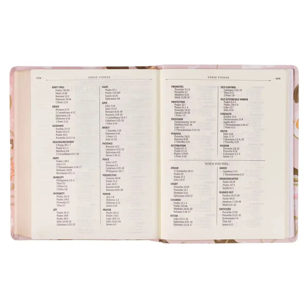 Peach Floral Margo Collection Faux Leather King James Version Note-taking Bible - Proverbs 31:25