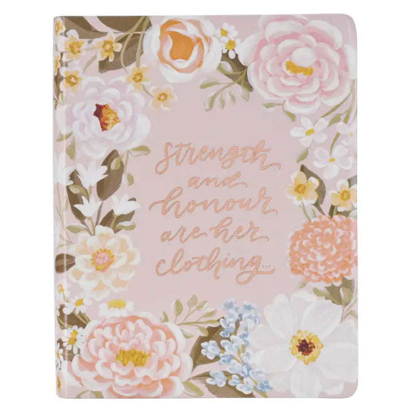 Peach Floral Margo Collection Faux Leather King James Version Note-taking Bible - Proverbs 31:25 Main image